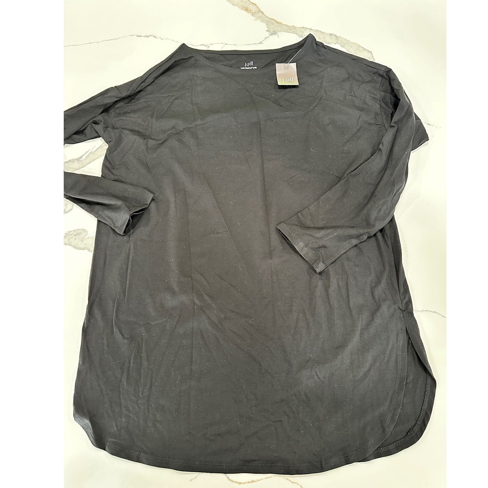 J. Jill Luxe Supima Tunic Black‎ Long Sleeve Boat Neck Petite Small NWT
